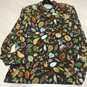EUC Carlisle leaf print silk blouse w/scarf sz 12
